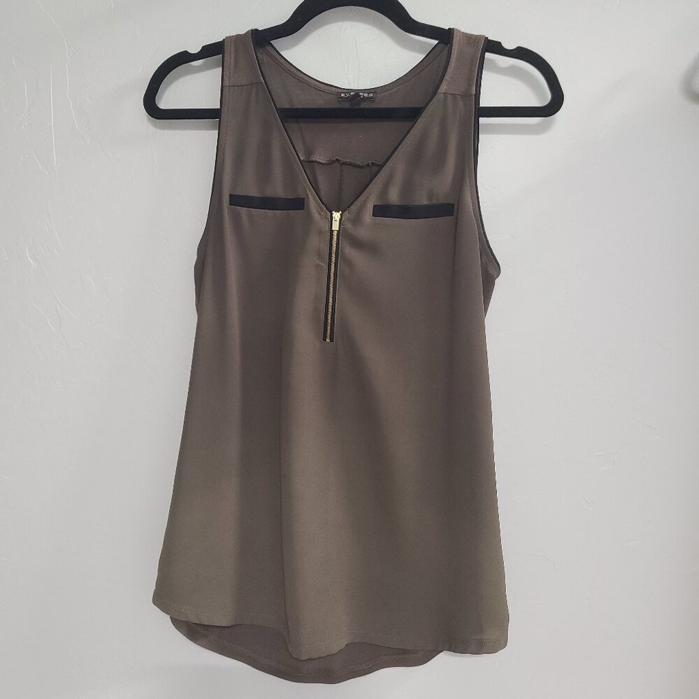 Olive green blouse with zipper detail